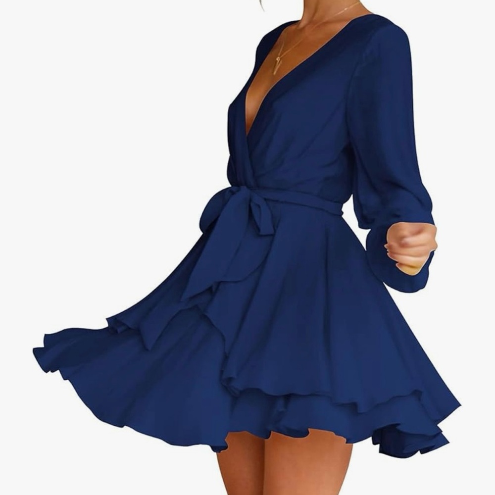 Cosonsen - Navy Blue V-Neck Dress Medium - elegant * night on the town - Picture 4 of 7